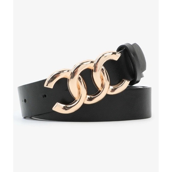 Ardene Black Belt‎ Gold Chain Buckle Fashion Waist Belt for Women S/M - Picture 1 of 7
